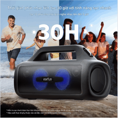 Loa Bluetooth Earfun Uboom X - Trải nghiệm sức mạnh âm thanh toàn diện với loa Bluetooth <strong>Earfun Uboom X</strong>. Được thiết kế để trở thành chiếc loa tất cả trong một, sản phẩm mang đến âm thanh 360° sống động với công suất 80W bùng nổ và công nghệ XBass độc quyền cho âm trầm sâu lắng. Thắp sáng mọi không gian với hệ thống đèn LED RGB tùy chỉnh, đồng bộ theo điệu nhạc. Với thiết kế siêu bền, chuẩn chống nước IP67, thời lượng pin 30 giờ cùng chức năng sạc dự phòng, <strong>Earfun Uboom X</strong> là người bạn đồng hành lý tưởng cho mọi bữa tiệc, mọi chuyến phiêu lưu, từ trong nhà ra đến ngoài trời.