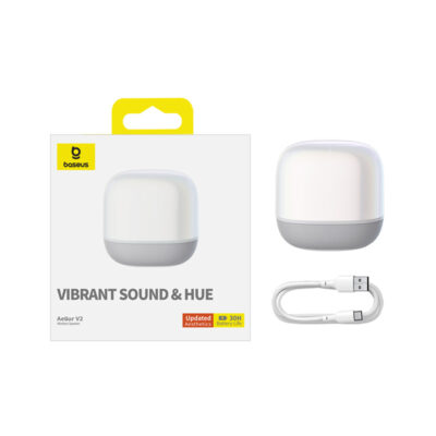 Loa bluetooth hiệu Baseus AeQur V2 - Trải nghiệm sự tiện nghi tối thượng với loa đa năng <strong>Baseus AeQur V2</strong>. Đây không chỉ là một chiếc loa bluetooth, mà còn là một trạm sạc không dây 15W mạnh mẽ, một chiếc đồng hồ LED hiển thị thời gian và một chiếc đèn ngủ với ánh sáng dịu nhẹ. Thưởng thức âm thanh vòm 360° sống động lan tỏa khắp không gian, kết nối nhanh chóng qua Bluetooth 5.0 hoặc NFC một chạm. Thiết kế tối giản, sang trọng của <strong>Baseus AeQur V2</strong> biến nó thành một món đồ trang trí công nghệ tinh tế cho bàn làm việc hay đầu giường của bạn. Tích hợp mọi thứ bạn cần vào một thiết bị duy nhất, giải phóng không gian và đơn giản hóa cuộc sống của bạn.