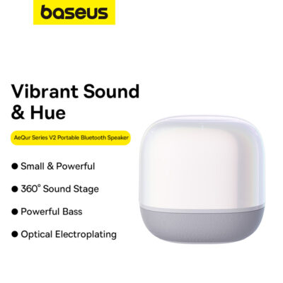 Loa bluetooth hiệu Baseus AeQur V2 - Trải nghiệm sự tiện nghi tối thượng với loa đa năng <strong>Baseus AeQur V2</strong>. Đây không chỉ là một chiếc loa bluetooth, mà còn là một trạm sạc không dây 15W mạnh mẽ, một chiếc đồng hồ LED hiển thị thời gian và một chiếc đèn ngủ với ánh sáng dịu nhẹ. Thưởng thức âm thanh vòm 360° sống động lan tỏa khắp không gian, kết nối nhanh chóng qua Bluetooth 5.0 hoặc NFC một chạm. Thiết kế tối giản, sang trọng của <strong>Baseus AeQur V2</strong> biến nó thành một món đồ trang trí công nghệ tinh tế cho bàn làm việc hay đầu giường của bạn. Tích hợp mọi thứ bạn cần vào một thiết bị duy nhất, giải phóng không gian và đơn giản hóa cuộc sống của bạn.