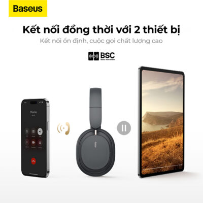 Tai Nghe Chụp Tai Không Dây Baseus Bowie D05 - Chống Ồn, Âm Thanh Hi-Fi, Pin 70 Giờ, Độ Trễ Thấp Chơi Game - Tận hưởng không gian âm nhạc riêng tư và đắm chìm trong thế giới game với tai nghe chụp tai <strong>Baseus Bowie D05</strong>. Nổi bật với thời lượng pin cực khủng lên đến 70 giờ, bạn có thể nghe nhạc cả tuần mà không cần lo lắng về việc sạc pin. Màng loa dynamic 40mm mang đến chất âm Hi-Fi sống động, bass sâu và treble chi tiết. Kích hoạt chế độ gaming với độ trễ siêu thấp chỉ 0.06s, cho trải nghiệm chơi game và xem phim đồng bộ hoàn hảo. Thiết kế chụp tai công thái học, siêu nhẹ cùng đệm tai protein mềm mại đảm bảo sự thoải mái tối đa khi đeo trong thời gian dài. <strong>Baseus Bowie D05</strong> hỗ trợ kết nối kép không dây/có dây linh hoạt, là lựa chọn hoàn hảo cho mọi nhu cầu.