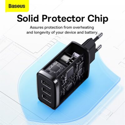 Củ sạc hiệu Baseus Compact 3U 17W EU - Giải phóng không gian ổ cắm của bạn với củ sạc <strong>Baseus Compact 3U 17W EU</strong>. Với thiết kế siêu nhỏ gọn và 3 cổng USB tiện lợi, đây là giải pháp sạc "tất cả trong một" cho mọi nhu cầu hàng ngày của bạn. Tổng công suất 17W được phân bổ thông minh, với mỗi cổng có thể cung cấp dòng sạc lên đến 2.4A, giúp nạp năng lượng nhanh chóng và hiệu quả cho điện thoại, máy tính bảng, tai nghe và nhiều thiết bị khác. Chip xử lý thông minh tích hợp đảm bảo sạc an toàn, bảo vệ thiết bị của bạn khỏi các nguy cơ quá dòng, quá nhiệt. <strong>Baseus Compact 3U 17W EU</strong> là sự lựa chọn hoàn hảo cho gia đình, du lịch và một góc làm việc gọn gàng, hiệu quả.