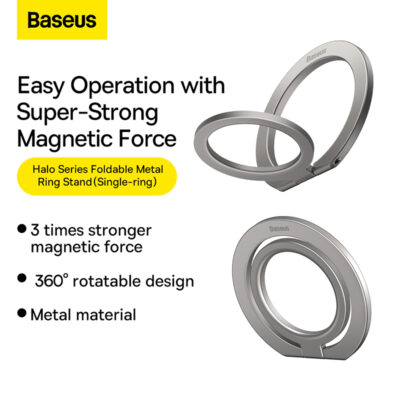 Giá đỡ vòng kim loại hiệu Baseus Halo Series Foldable Metal Ring (Single-ring) - Trải nghiệm sự tiện lợi và phong cách tối thượng với giá đỡ <strong>Baseus Halo Series Foldable Metal Ring</strong>. Đây là giải pháp 3-trong-1 hoàn hảo: giúp bạn cầm nắm điện thoại chắc chắn hơn, chống rơi vỡ; làm chân đế rảnh tay để xem phim, video call; và tương thích với các loại giá đỡ từ tính trên ô tô. Được chế tác từ hợp kim kẽm cao cấp, sản phẩm có thiết kế siêu mỏng, có thể gấp gọn hoàn toàn vào mặt lưng, không gây cộm khi đút túi. Vòng xoay 360° và gập 180° linh hoạt giúp bạn điều chỉnh mọi góc nhìn. Nâng tầm trải nghiệm sử dụng smartphone của bạn với <strong>Baseus Halo Series Foldable Metal Ring</strong> - một phụ kiện nhỏ gọn nhưng đầy quyền năng.