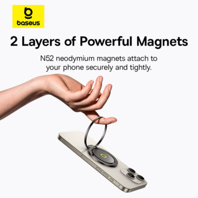 Giá đỡ điện thoại hiệu Baseus MagPro Series II Magnetic Ring - Dành riêng cho hệ sinh thái MagSafe của iPhone (12 trở lên), <strong>Baseus MagPro Series II Magnetic Ring</strong> định nghĩa lại sự tiện lợi. Với lực hút từ tính cực mạnh, bạn có thể dễ dàng gắn giá đỡ vào điện thoại mà không cần keo dán, và tháo ra bất cứ lúc nào để sạc không dây. Thiết kế siêu mỏng từ hợp kim cao cấp, sản phẩm vừa là vòng nhẫn cầm tay chắc chắn, vừa là chân đế rảnh tay xoay 360° linh hoạt. Trục xoay thế hệ thứ hai bền bỉ hơn, mang lại trải nghiệm mượt mà và đẳng cấp. Hãy giải phóng chiếc iPhone của bạn khỏi những phụ kiện dán cố định và tận hưởng sự tự do tối đa với <strong>Baseus MagPro Series II Magnetic Ring</strong>.