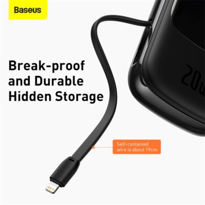 Sạc dự phòng hiệu Baseus Qpow Pro Digital Display Fast Charge 20000mAh 20W iP Edition - Bạn mệt mỏi vì phải luôn nhớ mang theo cáp sạc? Pin sạc dự phòng <strong>Baseus Qpow Pro</strong> chính là giải pháp tối ưu dành cho bạn! Với thiết kế độc đáo tích hợp sẵn cáp Lightning, bạn có thể sạc nhanh iPhone của mình mọi lúc mọi nơi mà không cần dây nhợ lằng nhằng. Công suất sạc nhanh Power Delivery 20W giúp nạp đầy 60% pin chỉ trong 30 phút. Dung lượng khủng 20000mAh đảm bảo năng lượng cho nhiều ngày sử dụng, lý tưởng cho những chuyến đi dài. Màn hình LED kỹ thuật số hiển thị chính xác % pin còn lại, giúp bạn luôn chủ động. Sạc cùng lúc 3 thiết bị với 3 cổng ra tiện lợi. <strong>Baseus Qpow Pro</strong> là sự kết hợp hoàn hảo giữa sức mạnh, sự tiện lợi và phong cách.