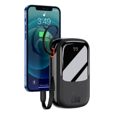 Sạc dự phòng hiệu Baseus Qpow Pro Digital Display Fast Charge 20000mAh 20W iP Edition - Bạn mệt mỏi vì phải luôn nhớ mang theo cáp sạc? Pin sạc dự phòng <strong>Baseus Qpow Pro</strong> chính là giải pháp tối ưu dành cho bạn! Với thiết kế độc đáo tích hợp sẵn cáp Lightning, bạn có thể sạc nhanh iPhone của mình mọi lúc mọi nơi mà không cần dây nhợ lằng nhằng. Công suất sạc nhanh Power Delivery 20W giúp nạp đầy 60% pin chỉ trong 30 phút. Dung lượng khủng 20000mAh đảm bảo năng lượng cho nhiều ngày sử dụng, lý tưởng cho những chuyến đi dài. Màn hình LED kỹ thuật số hiển thị chính xác % pin còn lại, giúp bạn luôn chủ động. Sạc cùng lúc 3 thiết bị với 3 cổng ra tiện lợi. <strong>Baseus Qpow Pro</strong> là sự kết hợp hoàn hảo giữa sức mạnh, sự tiện lợi và phong cách.