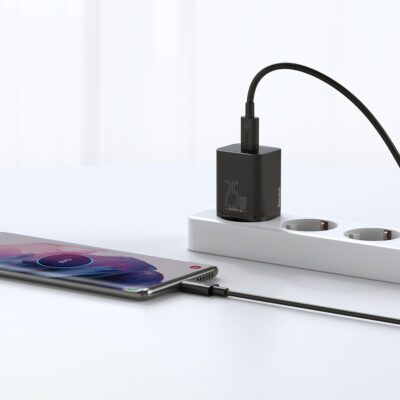 Bộ Sạc Nhanh Baseus Super Si 1C 25W EU - Hỗ Trợ Samsung Super Fast Charging, Kèm Cáp Type-C - Khai phóng tốc độ sạc tối đa cho điện thoại Samsung của bạn với bộ sạc nhanh <strong>Baseus Super Si 1C 25W EU</strong>. Được trang bị công nghệ Super Si (Super Silicon) tiên tiến, củ sạc có kích thước siêu nhỏ gọn nhưng lại sở hữu công suất 25W mạnh mẽ, hỗ trợ đầy đủ giao thức PPS để kích hoạt chế độ "Super Fast Charging" cho các dòng Samsung Galaxy. Sạc 60% pin cho Galaxy S22 chỉ trong 30 phút. Công nghệ kiểm soát nhiệt độ thông minh đảm bảo sạc nhanh nhưng luôn mát mẻ và an toàn. Bộ sản phẩm đi kèm sẵn cáp sạc Type-C to Type-C 1m chất lượng cao, tạo thành giải pháp toàn diện, mua là dùng ngay. Chọn <strong>Baseus Super Si 1C 25W EU</strong> để trải nghiệm tốc độ sạc đỉnh cao.