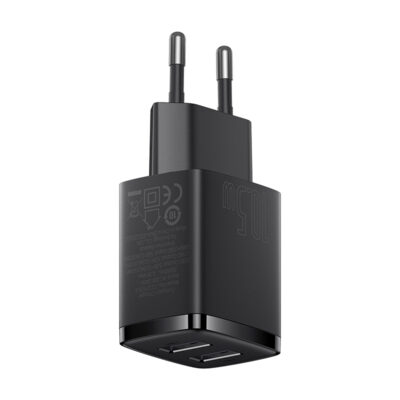 Củ sạc hiệu Baseus Compact 2U 10.5W EU - Đơn giản hóa việc sạc pin hàng ngày của bạn với củ sạc <strong>Baseus Compact 2U 10.5W EU</strong>. Với thiết kế siêu nhỏ gọn, chỉ tương đương một hộp đựng tai nghe, củ sạc này là giải pháp hoàn hảo để tiết kiệm không gian và mang theo khi đi du lịch. Trang bị 2 cổng USB-A tiện lợi, bạn có thể sạc đồng thời 2 thiết bị như điện thoại và tai nghe không dây một cách dễ dàng. Công suất 10.5W được phân bổ thông minh, đảm bảo dòng sạc ổn định và hiệu quả. Chip bảo vệ đa tầng tích hợp giúp ngăn ngừa các nguy cơ quá dòng, quá nhiệt, đảm bảo an toàn tuyệt đối cho thiết bị của bạn. Chọn ngay <strong>Baseus Compact 2U 10.5W EU</strong> cho một cuộc sống gọn gàng và tiện lợi.