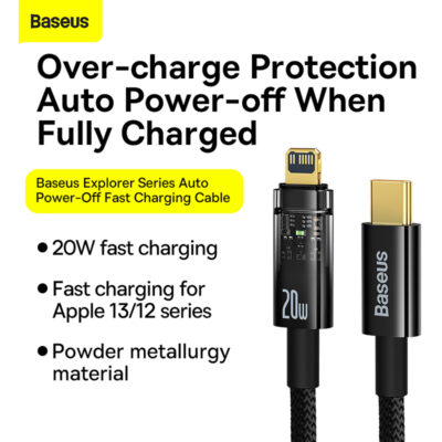 Cáp sạc nhanh tự ngắt hiệu Baseus Explorer Series Type-C to IP 20W 1m - Bảo vệ tuổi thọ pin iPhone của bạn với cáp sạc thông minh <strong>Baseus Explorer Series Type-C to IP 20W 1m</strong>. Đây không chỉ là một sợi cáp sạc nhanh PD 20W, mà còn được tích hợp công nghệ tự động ngắt nguồn khi pin đầy, chống sạc nhồi và ngăn ngừa chai pin hiệu quả. Nổi bật với thiết kế "Explorer" độc đáo, đầu cắm trong suốt để lộ bảng mạch bên trong cùng đèn LED báo trạng thái sạc. Với vỏ bện dù siêu bền và khớp nối chống gãy, đây là sự kết hợp hoàn hảo giữa công nghệ, độ bền và thẩm mỹ. Hãy sạc pin một cách thông minh và an toàn hơn với <strong>Baseus Explorer Series Type-C to IP 20W 1m</strong>.