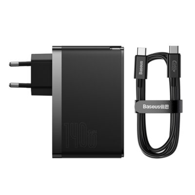Bộ sạc nhanh hiệu Baseus GaN5 Pro 2C + U 140W EU (With Cable Type-C to Type-C 240W 1m)