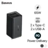 Bộ sạc nhanh hiệu Baseus GaN6 Pro 2C+2U 65W US (With Cable Type-C to Type-C 100W 1m Black) - Bạn đang tìm kiếm một giải pháp kết nối gọn gàng nhưng vẫn mạnh mẽ cho chiếc laptop Type-C của mình? Hub chuyển đổi <strong>Baseus Metal Gleam Series 5-in-1</strong> chính là câu trả lời. Sản phẩm mở rộng một cổng Type-C thành 5 cổng chức năng quan trọng nhất: HDMI 4K@30Hz cho hình ảnh sắc nét, 3 cổng USB 3.0 truyền dữ liệu tốc độ 5Gbps, và cổng sạc nhanh PD 100W. Với thiết kế vỏ nhôm nguyên khối sang trọng, tản nhiệt hiệu quả, đây là phụ kiện không thể thiếu giúp bạn tối ưu hóa không gian làm việc và nâng cao hiệu suất. Hãy đơn giản hóa kết nối của bạn với <strong>Baseus Metal Gleam Series 5-in-1</strong>.