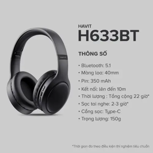 Tai Nghe Headphone HAVIT H633BT, Bluetooth 5.1 Công Thái Học, Nghe Đến 22H - Hàng Chính Hãng - Hình ảnh 6