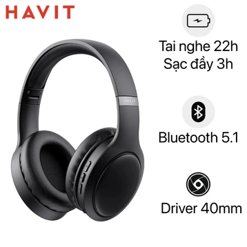Tai Nghe Headphone HAVIT H633BT, Bluetooth 5.1 Công Thái Học, Nghe Đến 22H - Hàng Chính Hãng