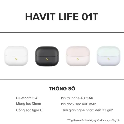 Tai Nghe True Wireless HAVIT LIFE 01T, Bluetooth 5, AI Khử Ồn, Nghe Đến 33H - Hàng Chính Hãng - Hình ảnh 9