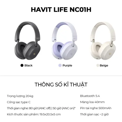 Tai Nghe Headphone HAVIT LIFE NC01H, Bluetooth 5.4, Chống Ồn ANC, Nghe Đến 80H - Hàng Chính Hãng - Hình ảnh 9