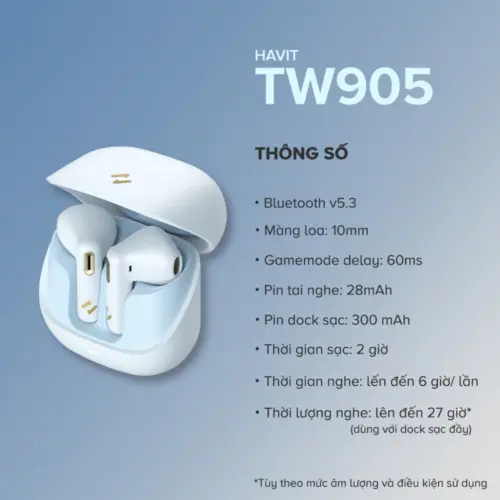 Tai Nghe True Wireless HAVIT TW905, Bluetooth 5.3, 2 Mic ENC, Nghe Nhạc Đến 27H - Hình ảnh 13