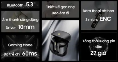 Tai Nghe True Wireless HAVIT TW905, Bluetooth 5.3, 2 Mic ENC, Nghe Nhạc Đến 27H - Trải nghiệm sự tự do không dây và giao tiếp trong trẻo với tai nghe True Wireless <strong>HAVIT TW905</strong>. Được trang bị công nghệ kết nối Bluetooth 5.3 thế hệ mới, sản phẩm đảm bảo tín hiệu ổn định và ghép nối tức thì. Nổi bật với hệ thống 2 micro ENC khử ồn môi trường, giúp giọng nói của bạn luôn to, rõ ràng trong mọi cuộc gọi. Tận hưởng chất âm cân bằng và thời lượng pin bền bỉ lên đến 27 giờ khi dùng cùng hộp sạc. Với thiết kế công thái học nhỏ gọn, mang lại cảm giác đeo thoải mái suốt cả ngày, <strong>HAVIT TW905</strong> là lựa chọn thông minh cho nhu cầu làm việc, học tập và giải trí hàng ngày.