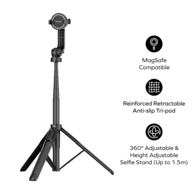 Gậy tự sướng ba chân từ tính MOMAX KM17D Snap Pole có điều khiển từ xa không dây - Ghi lại mọi khoảnh khắc đáng nhớ một cách dễ dàng và chuyên nghiệp với <strong>Gậy tự sướng ba chân từ tính MOMAX KM17D</strong> Snap Pole. Kết hợp chức năng gậy tự sướng, chân máy tripod ổn định và khả năng gắn điện thoại từ tính tiện lợi (tương thích MagSafe). <strong>MOMAX KM17D</strong> giúp bạn chụp ảnh nhóm, quay video, livestream rảnh tay từ nhiều góc độ. Điều khiển từ xa không dây đi kèm cho phép chụp ảnh/quay video từ xa. Thiết kế gọn nhẹ, có thể gập lại tiện lợi để mang theo. Với <strong>MOMAX KM17D</strong>, việc sáng tạo nội dung và lưu giữ kỷ niệm trở nên đơn giản và linh hoạt hơn bao giờ hết.