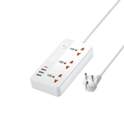 Ổ Cắm Điện REMAX RP-U153 Kiddy Series, Sạc Nhanh PD 20W, 3 USB-A, 1 USB-C, 3 Lỗ Cắm 2500W, Dây 1.5m