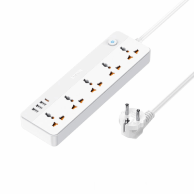 Ổ Cắm Điện REMAX RP-U160 Kiddy Series, Sạc Nhanh 30W, 3 USB-A, 1 USB-C, 5 Lỗ Cắm 2500W, Dây 1.5m