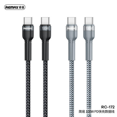 Dây sạc nhanh type C PD100W chính hãng Remax RC-172 dành cho điện thoại Samsung Huawei Xiaomi bện vải siêu bền