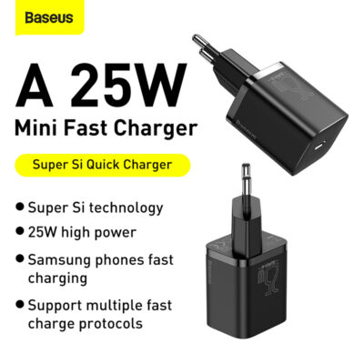 Sạc nhanh hiệu Baseus Super Si 1C 25W EU - Khai phá tối đa tốc độ sạc cho chiếc điện thoại flagship của bạn với củ sạc <strong>Baseus Super Si 1C 25W EU</strong>. Đây là giải pháp năng lượng tối ưu cho các dòng điện thoại Samsung cao cấp, hỗ trợ chuẩn sạc siêu nhanh 25W PPS, giúp nạp đầy pin trong thời gian ngắn nhất. Tích hợp công nghệ SuperSi tiên tiến, củ sạc có kích thước cực kỳ nhỏ gọn, chỉ tương đương củ sạc 5W nhưng mạnh mẽ hơn gấp nhiều lần. Ngoài ra, sản phẩm còn hỗ trợ sạc nhanh PD 20W cho iPhone. An toàn, hiệu quả và siêu di động, <strong>Baseus Super Si 1C 25W EU</strong> là sự nâng cấp hoàn hảo cho trải nghiệm sạc mỗi ngày.