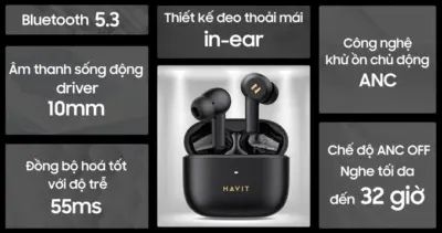 Tai Nghe True Wireless HAVIT TW958 Pro, Bluetooth 5.3, 2 Mic ENC+ ANC Nghe Đến 32H - Hàng Chính Hãng - Tận hưởng sự tĩnh lặng tuyệt đối và những cuộc gọi trong trẻo với tai nghe True Wireless <strong>HAVIT TW958 Pro</strong>. Đây là giải pháp âm thanh toàn diện, trang bị công nghệ chống ồn kép: ANC chủ động loại bỏ tạp âm môi trường khi nghe nhạc, và 2 mic ENC lọc ồn hiệu quả cho những cuộc gọi rõ ràng. Trải nghiệm kết nối không dây thế hệ mới với Bluetooth 5.3 ổn định, liền mạch. Đắm chìm trong âm nhạc cả ngày dài với tổng thời lượng pin lên đến 32 giờ. Với thiết kế công thái học vừa vặn và điều khiển cảm ứng thông minh, <strong>HAVIT TW958 Pro</strong> là người bạn đồng hành lý tưởng cho một cuộc sống năng động và không bị làm phiền.