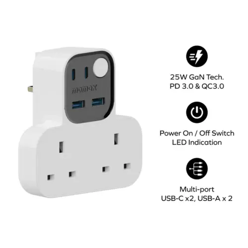 Dây nguồn mở rộng MOMAX US17UKW hình chữ T Charge Work Flow có 2 ổ cắm, 2 cổng USB-A và 2 cổng USB-C - Hình ảnh 10