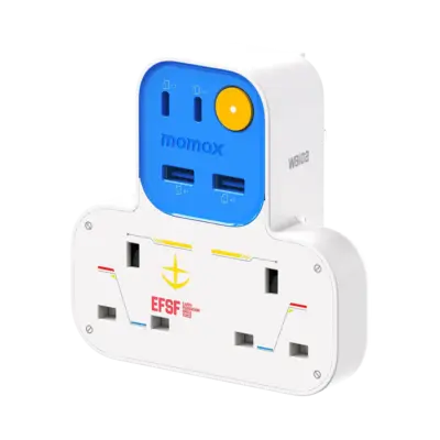 Dây nguồn mở rộng MOMAX US17UKGDW hình chữ T 1-Charge Work Flow có 2 ổ cắm, 2 cổng USB-A và 2 cổng USB-C - Phiên bản giới hạn - Trải nghiệm giải pháp năng lượng độc đáo và mạnh mẽ cho không gian làm việc của bạn với <strong>Dây nguồn mở rộng MOMAX US17UKGDW</strong> 1-Charge Work Flow - phiên bản giới hạn. Thiết kế hình chữ T sáng tạo, tiết kiệm không gian, tích hợp 2 ổ cắm chuẩn UK cùng 4 cổng sạc USB (2x USB-A, 2x USB-C) công suất cao, cho phép bạn cấp nguồn và sạc đồng thời nhiều loại thiết bị, từ laptop đến điện thoại, máy tính bảng, tai nghe... <strong>MOMAX US17UKGDW</strong> không chỉ mang đến sự tiện lợi mà còn tích hợp các lớp bảo vệ an toàn hàng đầu. Sở hữu ngay phiên bản giới hạn <strong>MOMAX US17UKGDW</strong> để biến không gian làm việc của bạn trở nên hiệu quả và phong cách hơn.