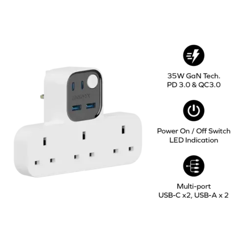 Dây nguồn mở rộng MOMAX UA11UK hình chữ T Charge Work Flow có 3 ổ cắm, 2 cổng USB-A và 2 cổng USB-C - Hình ảnh 8