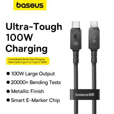 Cáp sạc nhanh hiệu Baseus Unbreakable Series Type-C to Type-C 100W 1m - Nói lời tạm biệt với nỗi ám ảnh mang tên "đứt cáp" với <strong>Baseus Unbreakable Series Type-C to Type-C 100W 1m</strong>. Đây là sợi cáp được chế tác để trường tồn, với lõi gia cố bằng sợi Aramid chống đạn, vỏ bện dù siêu bền và đầu cắm hợp kim kẽm sang trọng. Hỗ trợ công suất sạc nhanh Power Delivery 100W, sợi cáp này có thể nạp đầy năng lượng cho cả MacBook Pro, iPad và các dòng điện thoại Android cao cấp nhất. Tích hợp chip E-Marker thông minh đảm bảo an toàn tuyệt đối cho thiết bị. Hãy đầu tư một lần cho sự bền bỉ và hiệu suất đỉnh cao với <strong>Baseus Unbreakable Series Type-C to Type-C 100W 1m</strong>.
