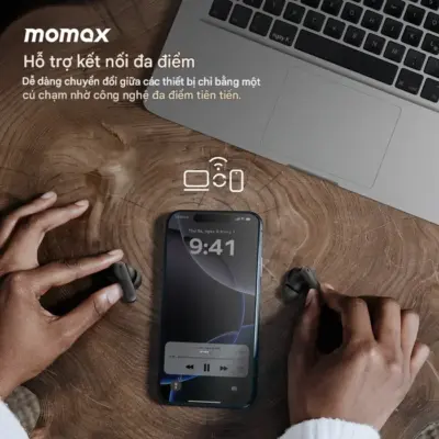 Tai nghe không dây MOMAX BT13 chống ồn 1-Vibe Lite True Wireless - Đắm chìm vào thế giới âm thanh của riêng bạn với <strong>Tai nghe không dây MOMAX BT13</strong> chống ồn 1-Vibe Lite. Công nghệ chống ồn chủ động (ANC) giúp loại bỏ tiếng ồn xung quanh, cho phép bạn tập trung nghe nhạc, podcast hay thưởng thức các cuộc gọi rõ ràng. <strong>MOMAX BT13</strong> mang đến chất âm cân bằng và trải nghiệm đeo thoải mái nhờ thiết kế nhỏ gọn, công thái học. Kết nối không dây True Wireless tiện lợi, pin bền bỉ cùng hộp sạc. Với <strong>Tai nghe không dây MOMAX BT13</strong>, bạn có thể tận hưởng âm thanh chất lượng cao mọi lúc, mọi nơi, không bị làm phiền bởi tiếng ồn môi trường.