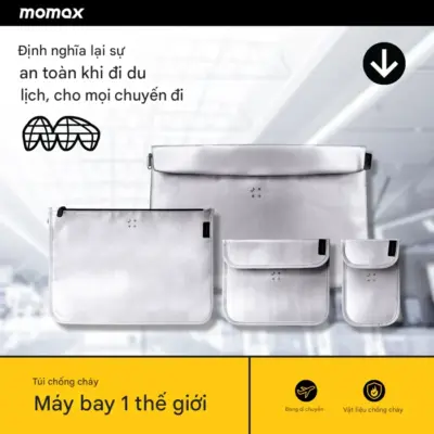 Túi chống cháy MOMAX SR5 1-World Airliner - Bảo vệ an toàn tối đa cho pin lithium, sạc dự phòng và các thiết bị điện tử của bạn khi đi du lịch, đặc biệt là khi di chuyển bằng máy bay, với <strong>Túi chống cháy MOMAX SR5</strong> 1-World Airliner. Được làm từ vật liệu chống cháy chuyên dụng, <strong>MOMAX SR5</strong> giúp cô lập ngọn lửa và giảm thiểu rủi ro cháy nổ pin lithium (thường xảy ra với pin bị lỗi hoặc hư hỏng) lây lan sang các vật dụng khác. Thiết kế gọn nhẹ, dễ dàng bỏ vào hành lý xách tay. An tâm tuyệt đối khi bay với <strong>Túi chống cháy MOMAX SR5</strong>. Đây là phụ kiện không thể thiếu cho mọi du khách hiện đại.