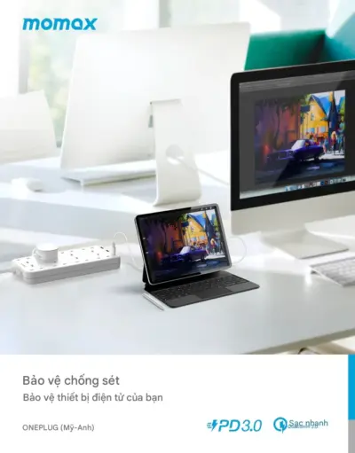 Ổ cắm điện 4 ổ cắm MOMAX US5UK 8 ổ cắm Oneplug có cổng USB - Tối ưu hóa không gian và khả năng cấp nguồn cho mọi thiết bị của bạn với <strong>Ổ cắm điện MOMAX US5UK</strong> OnePlug. Thiết kế dạng tháp/hình khối độc đáo tích hợp nhiều ổ cắm chuẩn UK và các cổng sạc USB tiện lợi (hỗ trợ sạc nhanh tùy phiên bản), giải quyết triệt để vấn đề thiếu ổ cắm. <strong>MOMAX US5UK</strong> cho phép bạn cấp nguồn và sạc đồng thời hàng loạt thiết bị từ đồ gia dụng đến smartphone, tablet, một cách an toàn. Tích hợp các tính năng bảo vệ tiên tiến, <strong>MOMAX US5UK</strong> mang đến sự an tâm tuyệt đối. Giải pháp năng lượng trung tâm, hiệu quả cho gia đình và văn phòng.