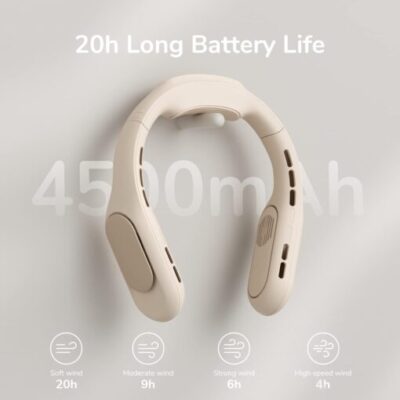 Quạt Đeo Cổ Không Cánh JISULIFE FA35 Pin 4500mAh, 4 Cấp Gió, Làm Mát 360° - Trải nghiệm đỉnh cao của công nghệ làm mát cá nhân với quạt đeo cổ không cánh <strong>JISULIFE FA35</strong>. Được trang bị viên pin "khủng" 4500mAh, sản phẩm cho thời gian hoạt động lên đến 20 giờ, sẵn sàng đồng hành cùng bạn cả ngày. Công nghệ làm mát vòm 360° với các cửa gió trên và dưới tạo ra luồng khí mạnh mẽ, mát lạnh toàn diện. Đặc biệt, <strong>JISULIFE FA35</strong> sở hữu 4 cấp độ gió, bao gồm chế độ "siêu gió" giúp hạ nhiệt tức thì trong những ngày nóng đỉnh điểm. Thiết kế công thái học, chất liệu thân thiện với da và vận hành siêu êm ái mang đến sự thoải mái và đẳng cấp vượt trội. Đây là lựa chọn hoàn hảo để giải phóng đôi tay và tận hưởng mùa hè sảng khoái.