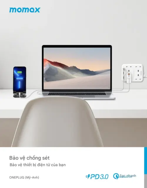 Ổ cắm điện 4 ổ cắm MOMAX US3UK OnePlug có cổng USB - Hình ảnh 8