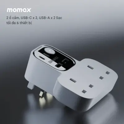 Dây nguồn mở rộng MOMAX US17UKW hình chữ T Charge Work Flow có 2 ổ cắm, 2 cổng USB-A và 2 cổng USB-C - Trải nghiệm giải pháp năng lượng độc đáo và mạnh mẽ cho không gian làm việc của bạn với <strong>Dây nguồn mở rộng MOMAX US17UKW</strong> Charge Flow. Thiết kế hình chữ T sáng tạo, tiết kiệm không gian, tích hợp 2 ổ cắm chuẩn UK cùng 4 cổng sạc USB (2x USB-A, 2x USB-C) công suất cao, cho phép bạn cấp nguồn và sạc đồng thời nhiều loại thiết bị, từ laptop đến điện thoại, máy tính bảng, tai nghe... <strong>MOMAX US17UKW</strong> không chỉ mang đến sự tiện lợi mà còn tích hợp các lớp bảo vệ an toàn hàng đầu. Sở hữu ngay <strong>Dây nguồn mở rộng MOMAX US17UKW</strong> để biến không gian làm việc của bạn trở nên hiệu quả và phong cách hơn.