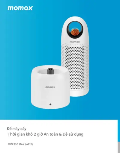 Bộ máy hút ẩm tái sử dụng MOMAX AP12 Fresh 360 Max - Bảo vệ không gian của bạn khỏi ẩm mốc và mùi hôi khó chịu với <strong>Bộ máy hút ẩm tái sử dụng MOMAX AP12</strong> Fresh 360 Max. Sử dụng các hạt hút ẩm tiên tiến, <strong>MOMAX AP12</strong> hấp thụ độ ẩm dư thừa hiệu quả trong tủ quần áo, tủ giày, ngăn kéo, tủ sách, hộp lưu trữ... Đặc biệt, sản phẩm có thể tái sử dụng nhiều lần chỉ bằng cách sấy khô hạt hút ẩm (thường đi kèm bộ sạc/đế sấy), tiết kiệm chi phí và thân thiện môi trường. Thiết kế nhỏ gọn, không dây, <strong>MOMAX AP12</strong> có thể đặt ở mọi nơi. Với <strong>Bộ máy hút ẩm MOMAX AP12</strong>, không gian của bạn sẽ luôn khô ráo, thoáng đãng và sạch mùi.