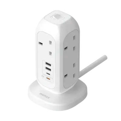 Ổ cắm điện 7 ổ cắm MOMAX US18UK OnePlug có cổng USB - Giải quyết mọi vấn đề thiếu ổ cắm và sạc cho nhiều thiết bị cùng lúc với <strong>Ổ cắm điện MOMAX US18UK</strong> OnePlug. Thiết kế hiện đại tích hợp tới 7 ổ cắm chuẩn UK và các cổng sạc USB tiện lợi (có thể hỗ trợ sạc nhanh tùy phiên bản), cung cấp đủ điểm cấp nguồn cho mọi thiết bị của bạn, từ đồ gia dụng đến smartphone, tablet. Tích hợp các tính năng bảo vệ an toàn tiên tiến, <strong>MOMAX US18UK</strong> mang đến sự an tâm tuyệt đối. Đây là giải pháp năng lượng trung tâm, hiệu quả cho gia đình, văn phòng, hoặc các khu vực cần nhiều điểm cấp nguồn an toàn.