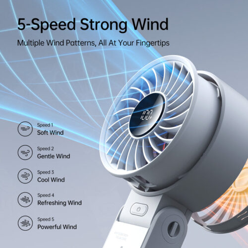 Quạt Cầm Tay Mini Jisulife Life 7, 5 Cấp Độ Gió, Pin 3600mAh/5000mAh, Sử Dụng 12-19H, Bảo Hành 12 Tháng - Hình ảnh 2
