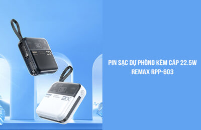Pin Sạc Dự Phòng REMAX RPP-603, 20000mAh, Sạc Nhanh 22.5W, Tích Hợp Cáp Lightning/Type-C, Màn Hình LED