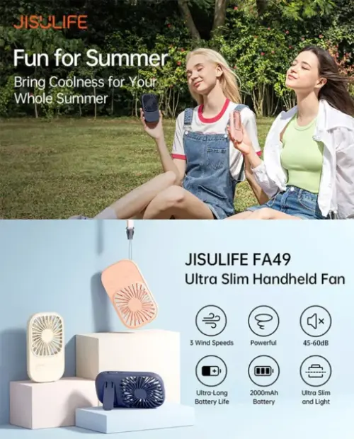 Quạt cầm tay đa năng nhỏ gọn Jisulife FA49 nhỏ gọn, siêu Mỏng, Dễ Thương, pin 13 giờ - Hình ảnh 9