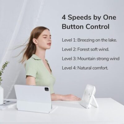 Quạt Để Bàn Tích Điện JISULIFE FA26A ABS Xoay 120 Độ - Pin 2000mAh Sử Dụng Lên Đến 6H Chính Hãng - Bảo Hành 12 Tháng - Không gian làm việc của bạn đang nóng bức và ngột ngạt? <strong>Quạt để bàn tích điện JISULIFE FA26A ABS</strong> chính là giải pháp làm mát cá nhân hoàn hảo. Với thiết kế nhỏ gọn, hiện đại, sản phẩm dễ dàng đặt ở bất kỳ đâu mà không chiếm diện tích. Điểm nổi bật là khả năng xoay tự động 120 độ, giúp luồng gió mát lan tỏa đều khắp không gian. Quạt có 4 cấp độ gió mạnh mẽ, pin 2000mAh cho thời gian sử dụng không dây lên đến 6 giờ. Dễ dàng vệ sinh, hoạt động êm ái, <strong>quạt để bàn tích điện JISULIFE FA26A ABS</strong> là người bạn đồng hành lý tưởng cho bàn làm việc, bàn học hay đầu giường của bạn.