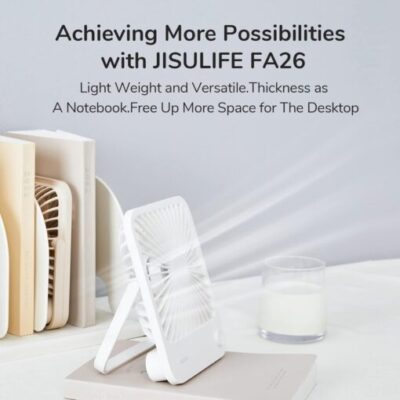 Quạt Để Bàn Tích Điện JISULIFE FA26A ABS Xoay 120 Độ - Pin 2000mAh Sử Dụng Lên Đến 6H Chính Hãng - Bảo Hành 12 Tháng - Không gian làm việc của bạn đang nóng bức và ngột ngạt? <strong>Quạt để bàn tích điện JISULIFE FA26A ABS</strong> chính là giải pháp làm mát cá nhân hoàn hảo. Với thiết kế nhỏ gọn, hiện đại, sản phẩm dễ dàng đặt ở bất kỳ đâu mà không chiếm diện tích. Điểm nổi bật là khả năng xoay tự động 120 độ, giúp luồng gió mát lan tỏa đều khắp không gian. Quạt có 4 cấp độ gió mạnh mẽ, pin 2000mAh cho thời gian sử dụng không dây lên đến 6 giờ. Dễ dàng vệ sinh, hoạt động êm ái, <strong>quạt để bàn tích điện JISULIFE FA26A ABS</strong> là người bạn đồng hành lý tưởng cho bàn làm việc, bàn học hay đầu giường của bạn.