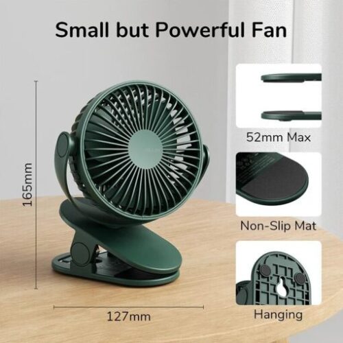 Quạt usb kẹp bàn mini cao cấp Jisulife FA29A pin 4000mAh pin 16 giờ, làm mát 360 - Hình ảnh 5