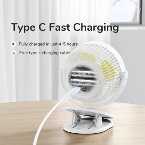 Quạt usb kẹp bàn mini cao cấp Jisulife FA29A pin 4000mAh pin 16 giờ, làm mát 360 - Hình ảnh 6