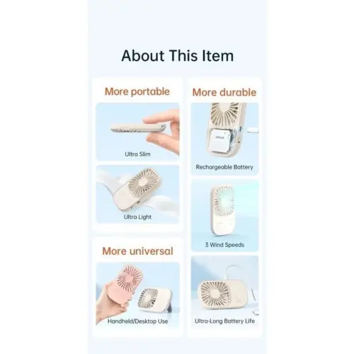 Quạt cầm tay đa năng nhỏ gọn Jisulife FA49 nhỏ gọn, siêu Mỏng, Dễ Thương, pin 13 giờ - Hình ảnh 5