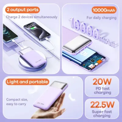 Pin Sạc Dự Phòng REMAX RPP-5, 10000mAh, Sạc Nhanh QC 22.5W/PD 20W, Cổng Input Lightning, Siêu Mỏng Nhẹ - <p dir="ltr" data-pm-slice="1 1 []">Pin sạc dự phòng REMAX <strong>RPP-5</strong>, 10000mAh, hỗ trợ sạc nhanh QC 22.5W/PD 20W, cổng input Lightning/Type-C. Vỏ ABS+PC chống cháy, siêu mỏng 127.8x68x17.7mm, trọng lượng 200g. Màn hình LED hiển thị % pin, 3 cổng (USB-A, Type-C, Lightning). Sạc 2 thiết bị cùng lúc, an toàn 9 lớp bảo vệ. Bảo hành 12 tháng, lý tưởng du lịch, công việc.</p>