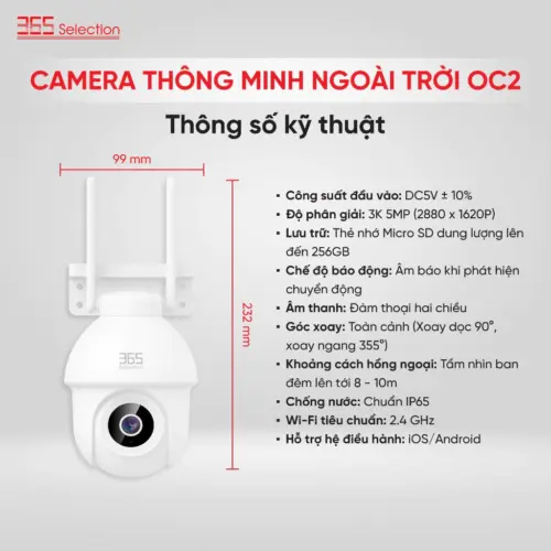 Camera Wifi Ngoài Trời 365 Selection OC2 Tuya 5MP 3K Chính Hãng - Hình ảnh 6