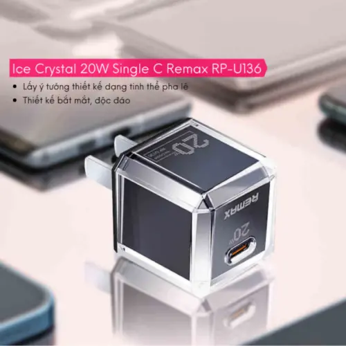 Củ Sạc Nhanh REMAX U136 Cry Series, 20W, Cổng Type-C, Tương Thích iPhone 14 Pro Max Trở Xuống, Bảo Hành 12 Tháng - Hình ảnh 3