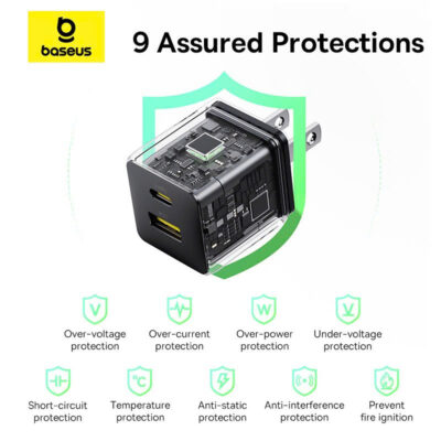 Sạc nhanh hiệu Baseus Palm C+U 30W US - Trải nghiệm sức mạnh sạc nhanh vượt trội trong một thiết kế tối giản với <strong>Baseus Palm C+U 30W US</strong>. Đây là giải pháp năng lượng "tất cả trong một", với công suất 30W mạnh mẽ có khả năng sạc nhanh cho cả MacBook Air, iPad Pro và điện thoại. Trang bị 2 cổng USB-C (PD 30W) và USB-A (QC 18W), củ sạc này đáp ứng mọi nhu cầu sạc của bạn. Kích thước siêu nhỏ gọn chỉ nằm trong lòng bàn tay, lý tưởng cho việc di chuyển. Tích hợp công nghệ SuperSi và các tính năng bảo vệ an toàn, <strong>Baseus Palm C+U 30W US</strong> là sự nâng cấp hoàn hảo cho mọi tín đồ công nghệ.